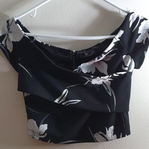 Dynamite Black Floral Crop Top XS